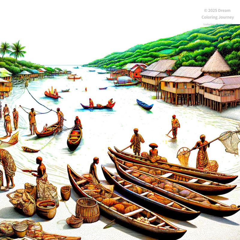 24. Traditional Fishing Village in Ghana (Canoes & Fishermen)