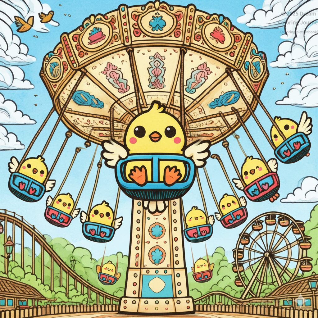 10. Bird characters on a Swing Ride (Chair-O-Planes)