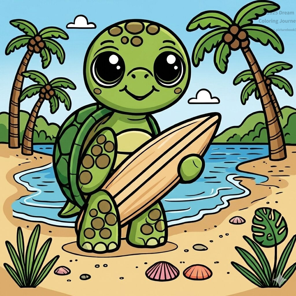 11. Hawaii (USA): Beach with a Turtle holding a surfboard