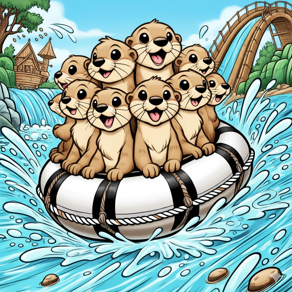 17. Otter group on a River Rapids Ride (Round Boat)