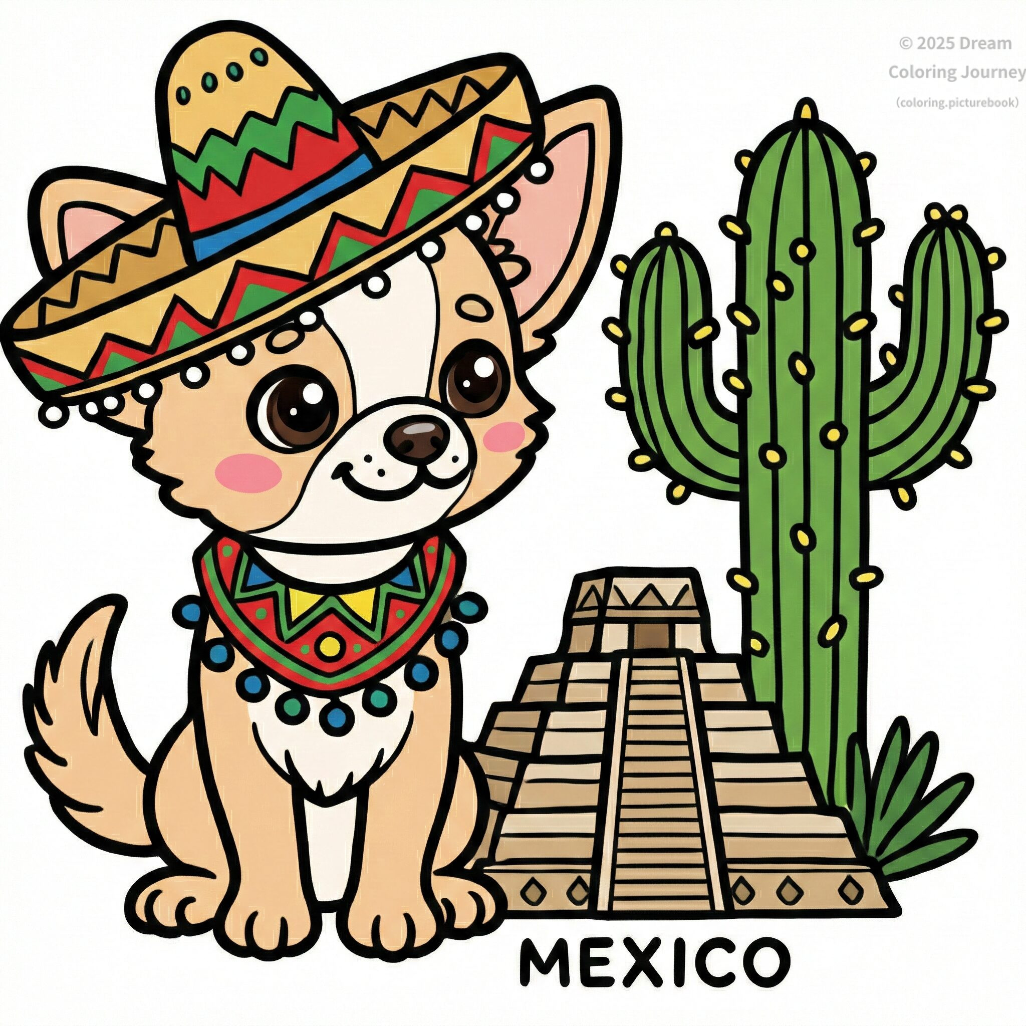 17. Mexico: Cactus and Pyramid with a Chihuahua