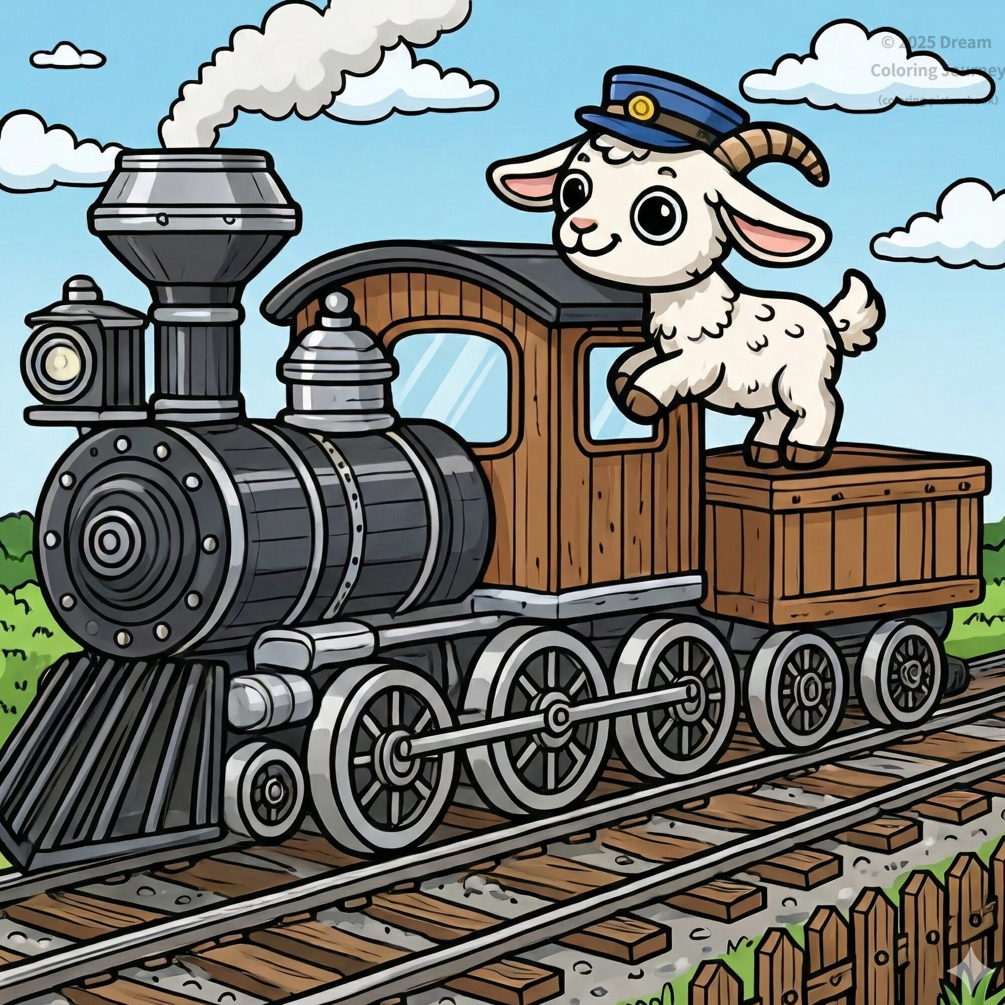 19 . Steam Train with a Goat Engineer