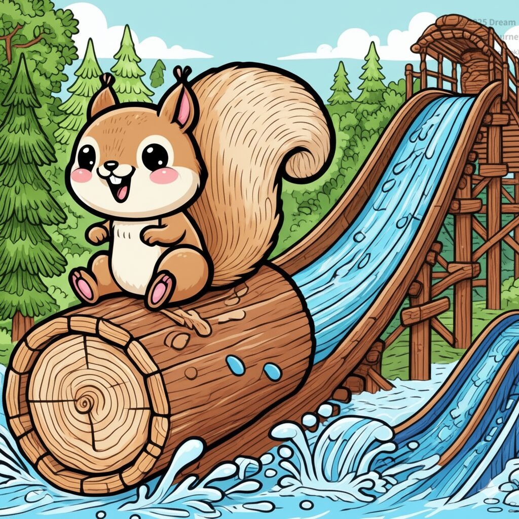 1. Little squirrel on a Log Flume (Water Slide)
