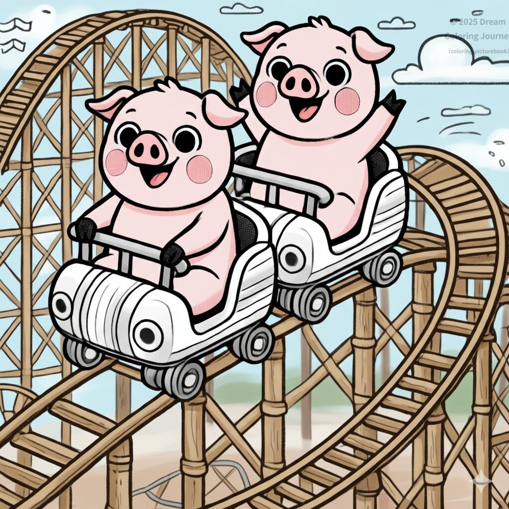 3. Pig siblings on a Roller Coaster