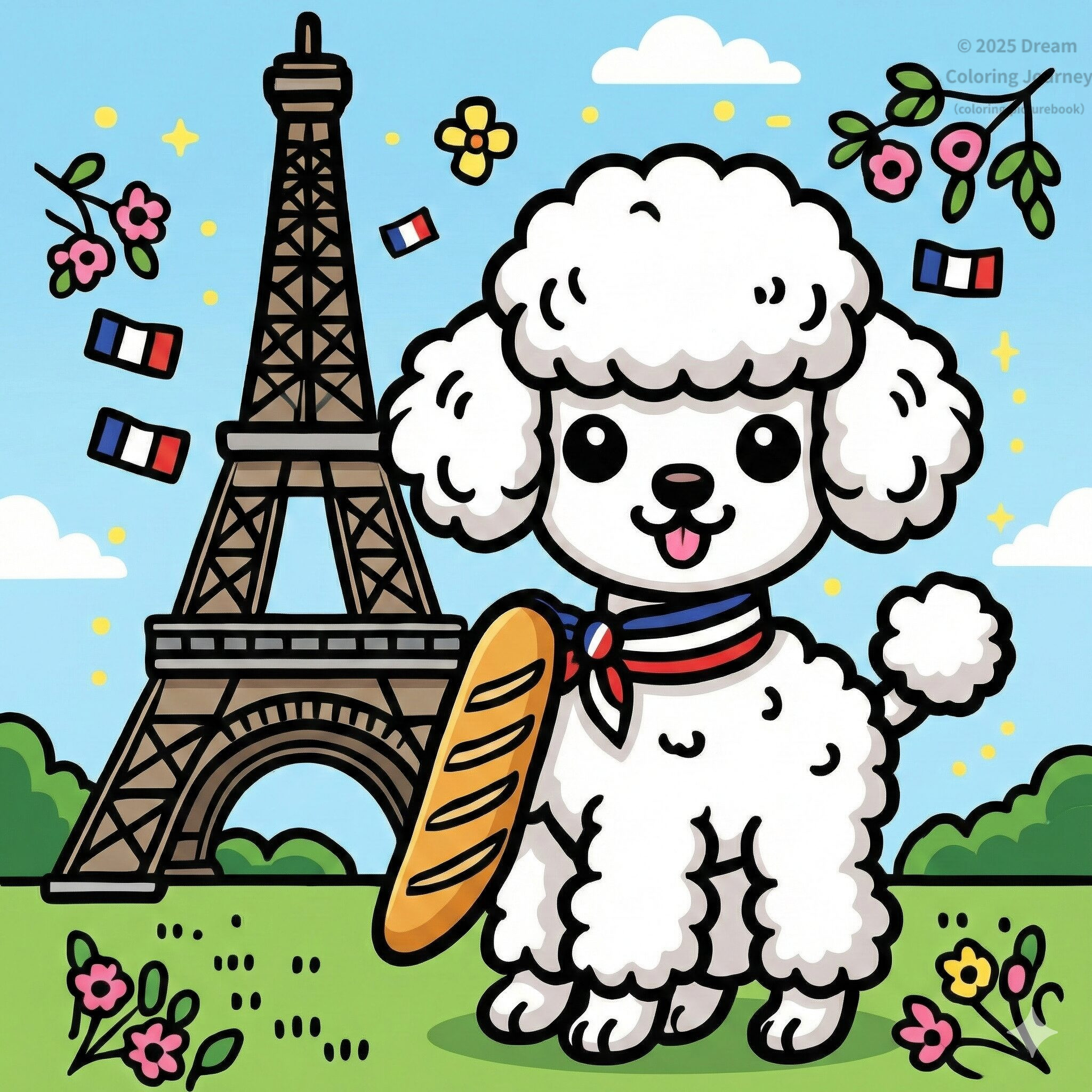 3. France: Eiffel Tower with a Poodle eating bread