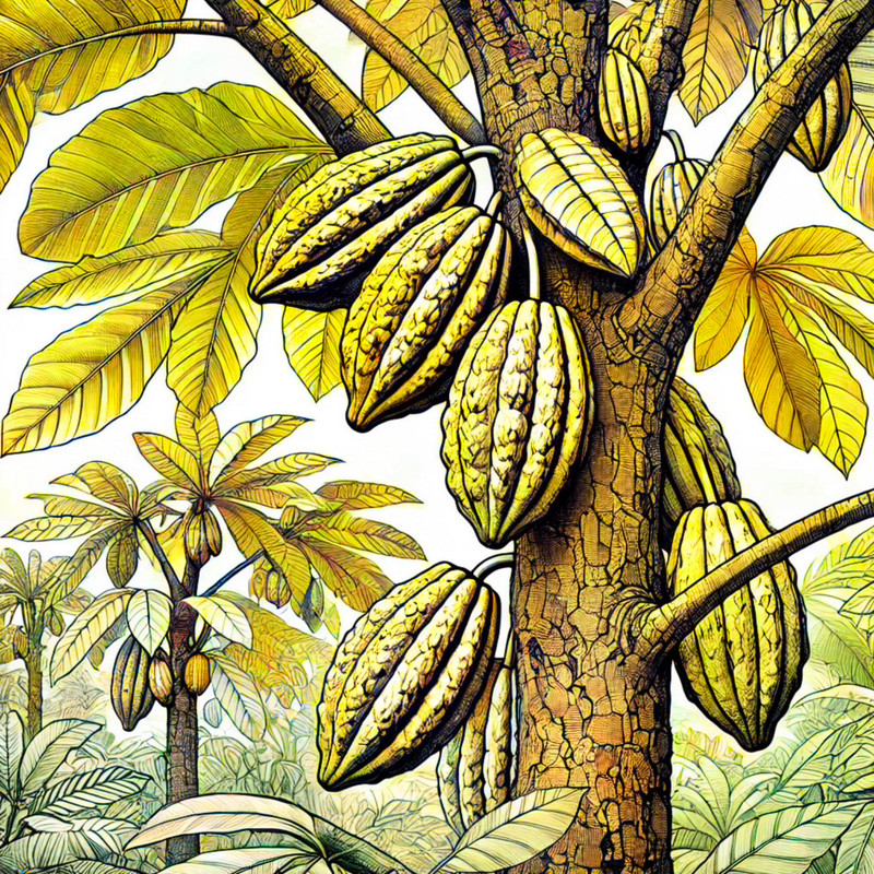 23. Close-up of Cacao Trees and Pods