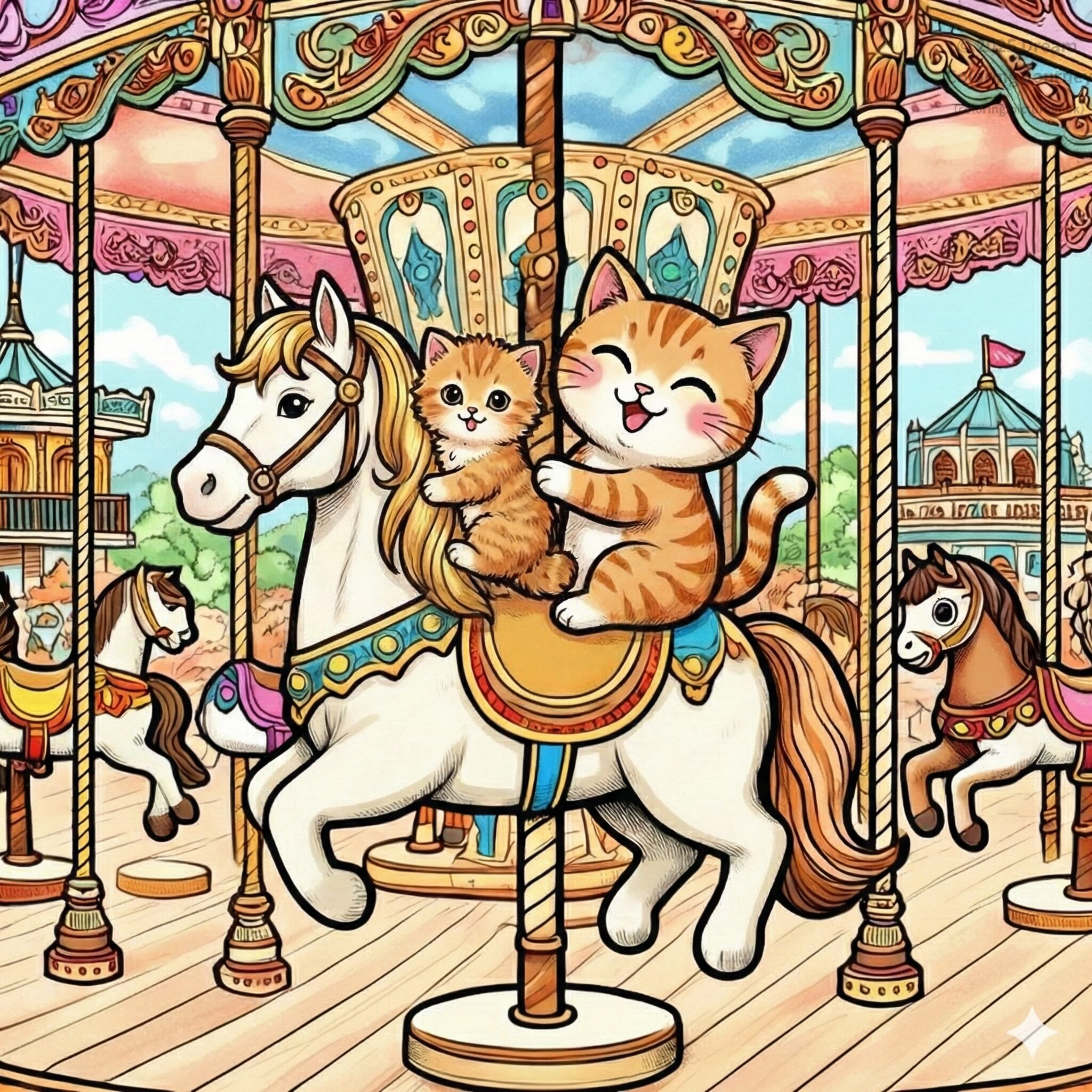 4. Cat family on a Merry-Go-Round (Carousel)