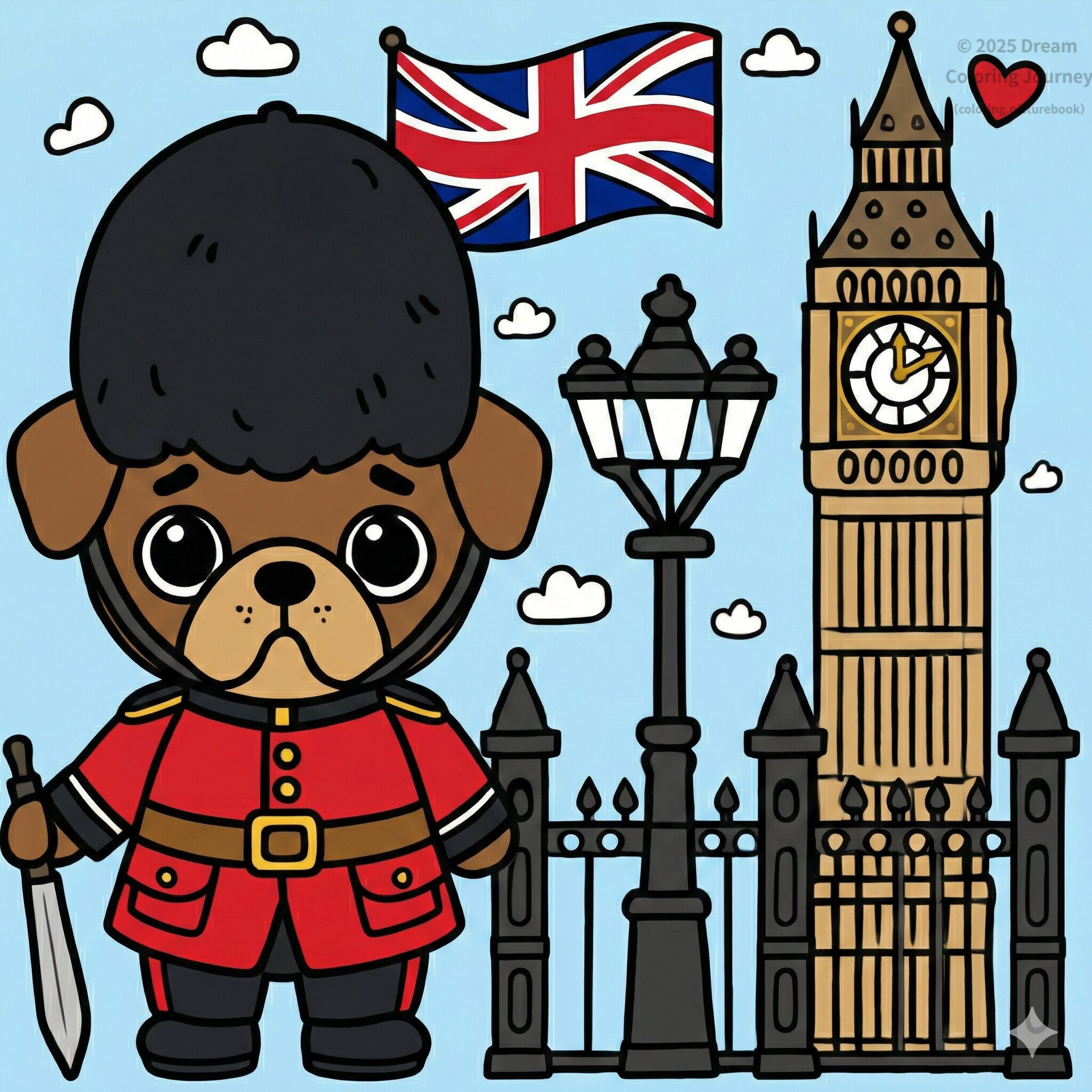 4. UK: Big Ben with a Bulldog in a guard uniform