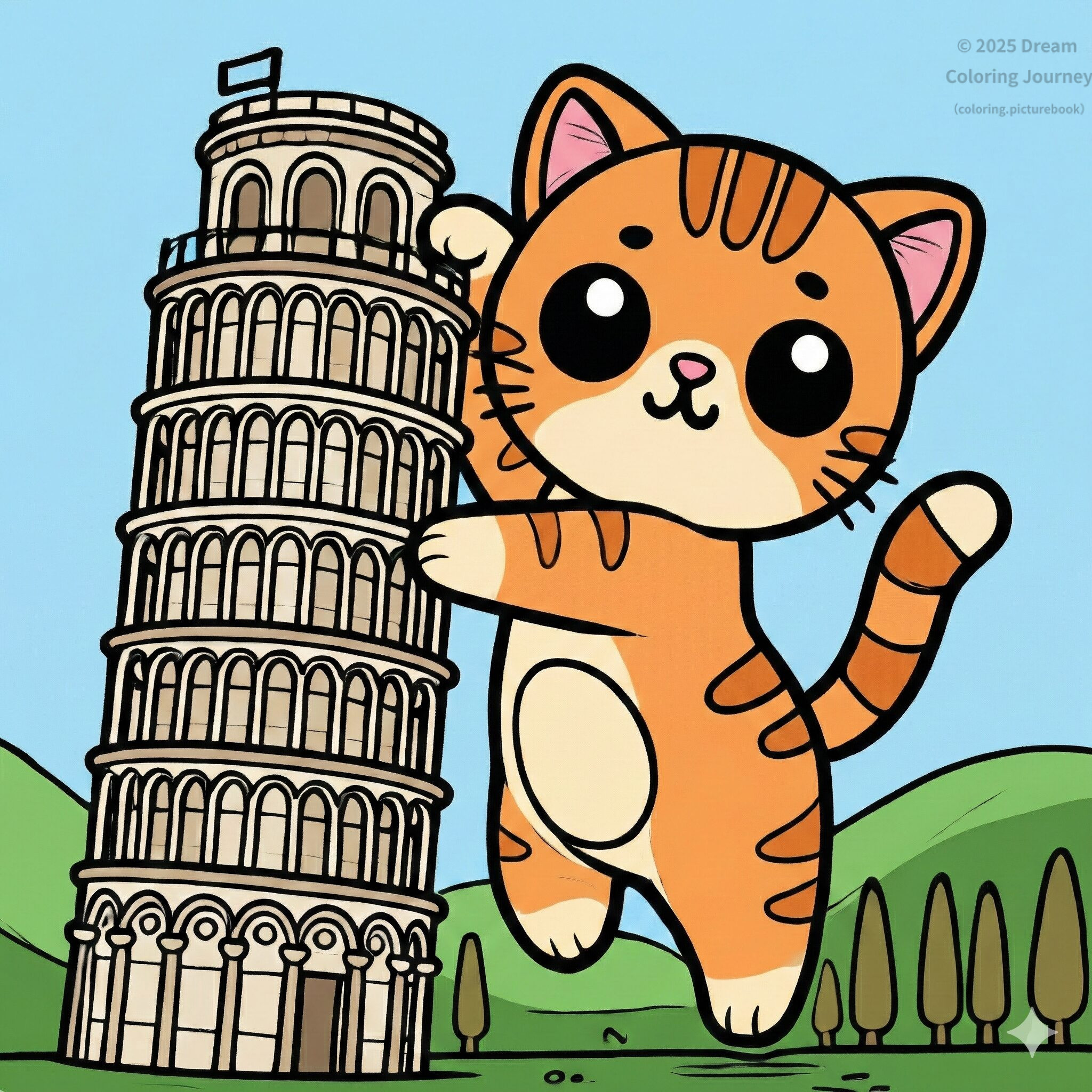 5. Italy: Leaning Tower of Pisa supported by a Cat
