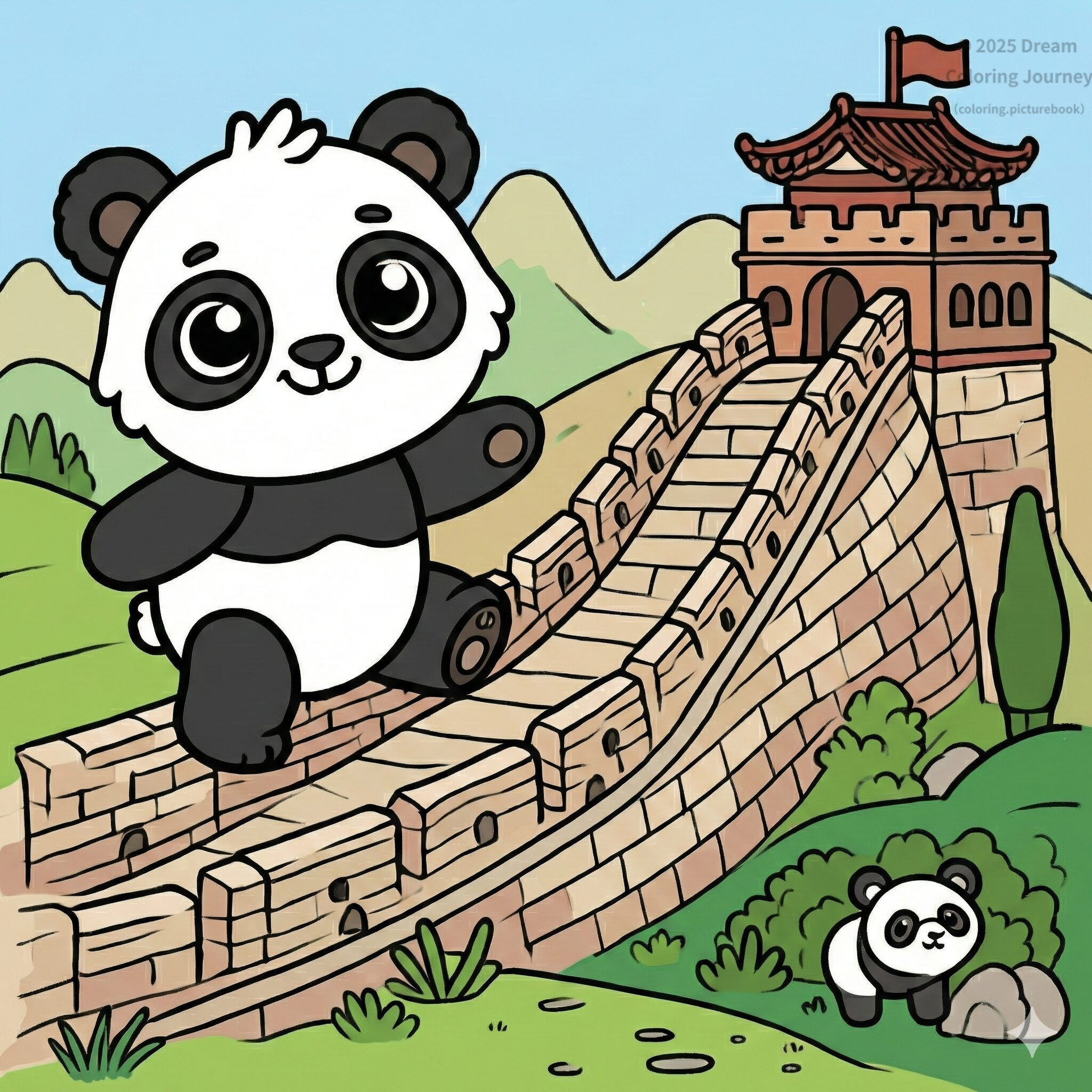 6. China: Great Wall with a playing Panda
