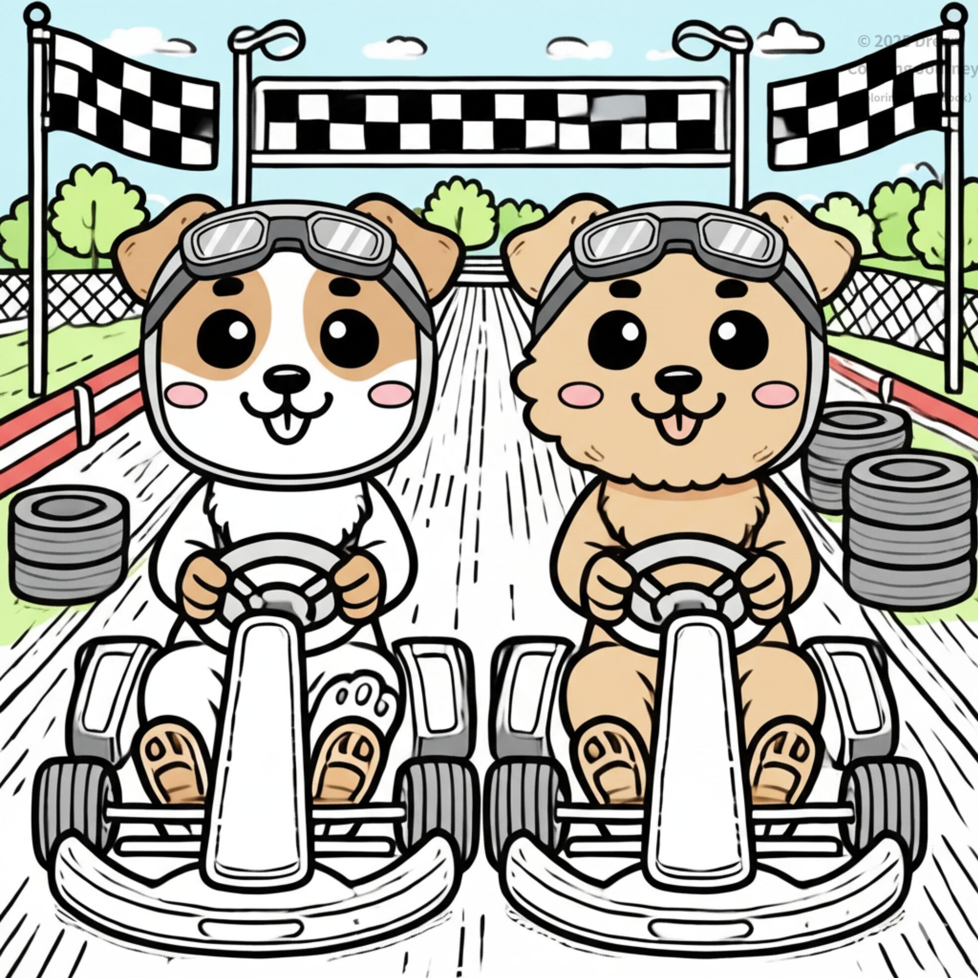 7. Dog friends driving Go-Karts
