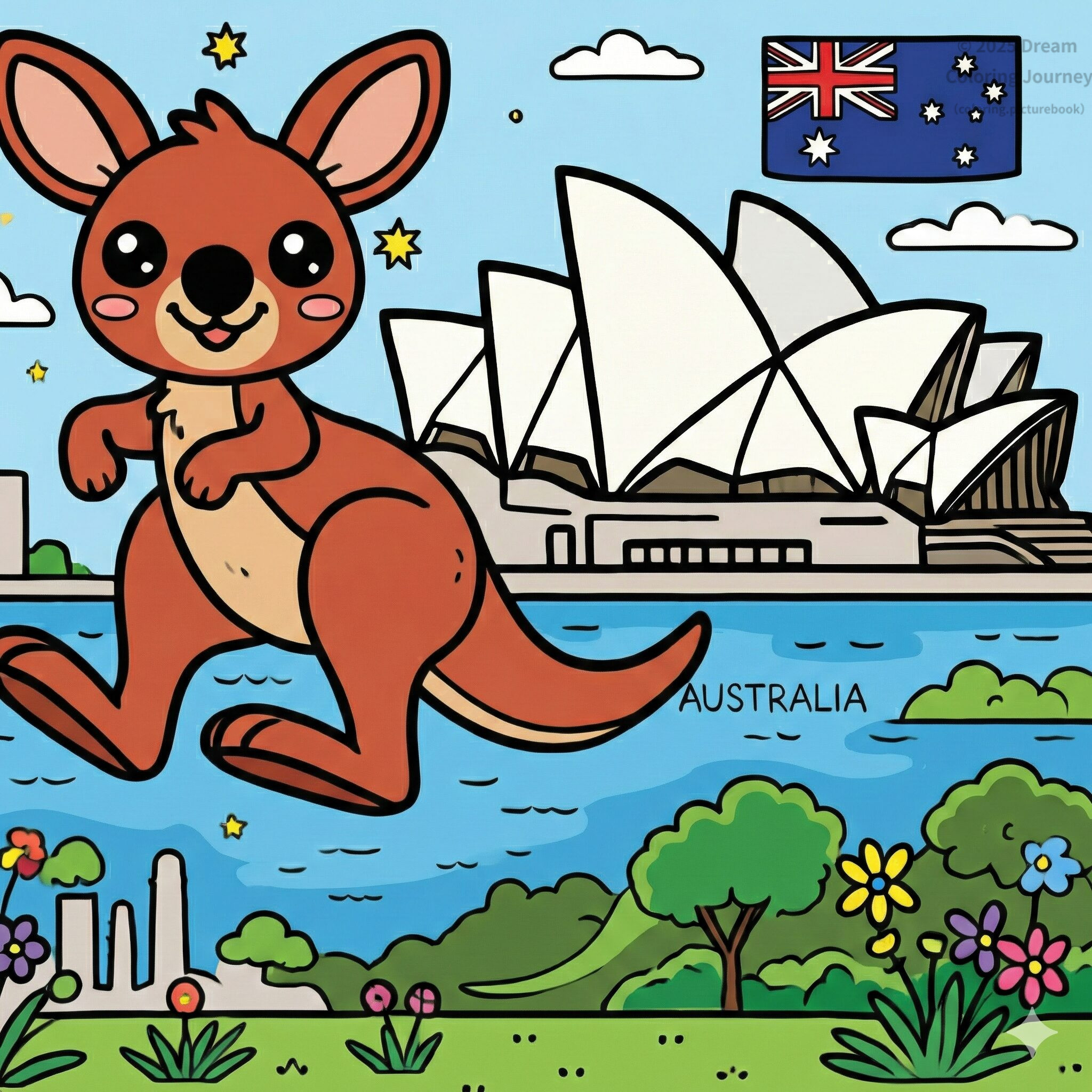 7. Australia: Sydney Opera House with a jumping Kangaroo