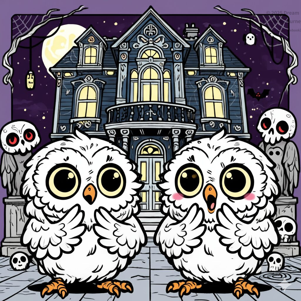 8. Owl siblings entering a Haunted Mansion