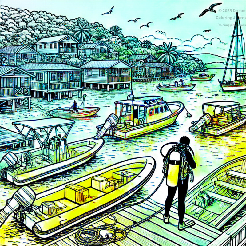 6. Utila Island harbor with dive boats