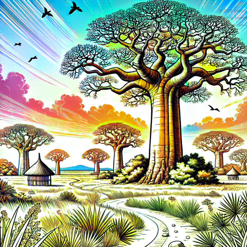 14. Baobab tree landscape at sunset
