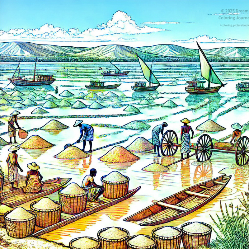 1. Pink Lake (Lake Retba) with salt collectors and boats