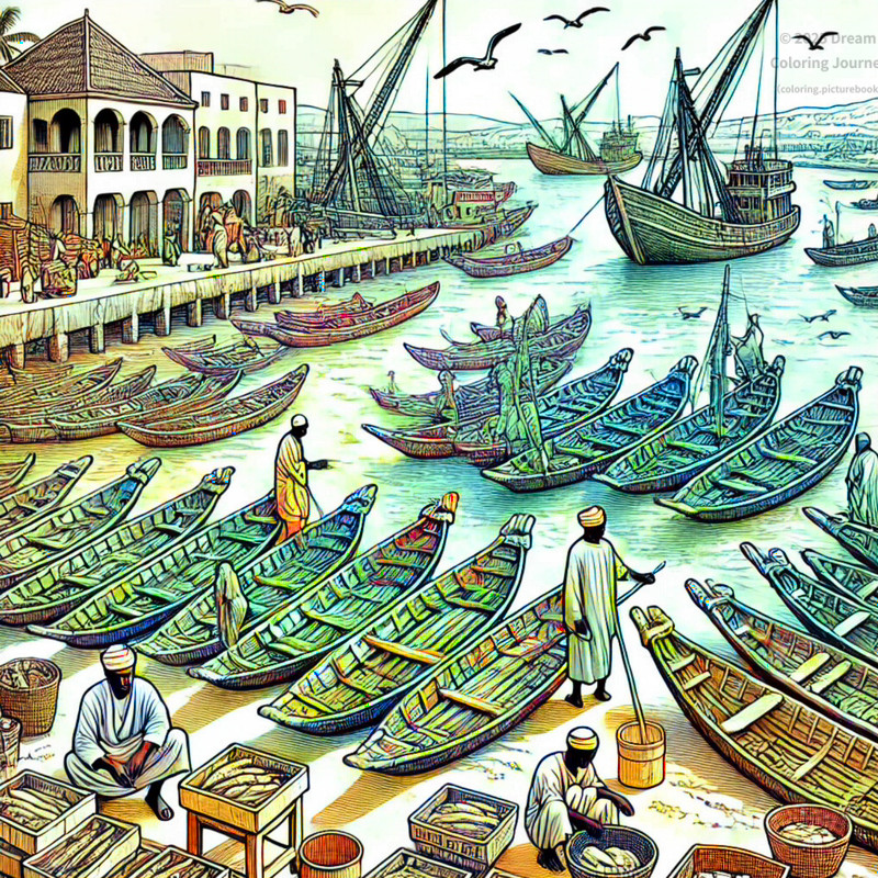 15. Dakar fishing harbor with colorful pirogue boats