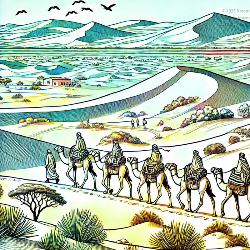 18. Sand dunes and camel caravan in northern Senegal