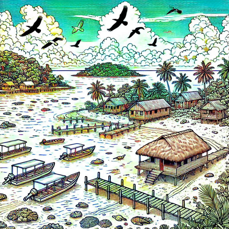 19. Cayos Cochinos coral islands and fishing boats