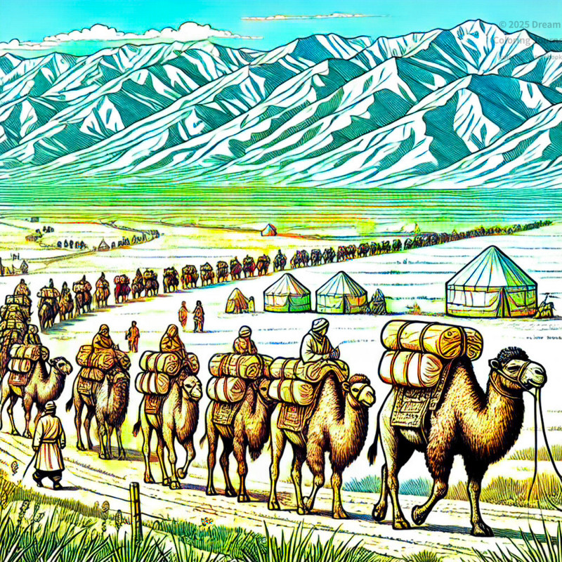 19. Caravan of camels on the Silk Road route