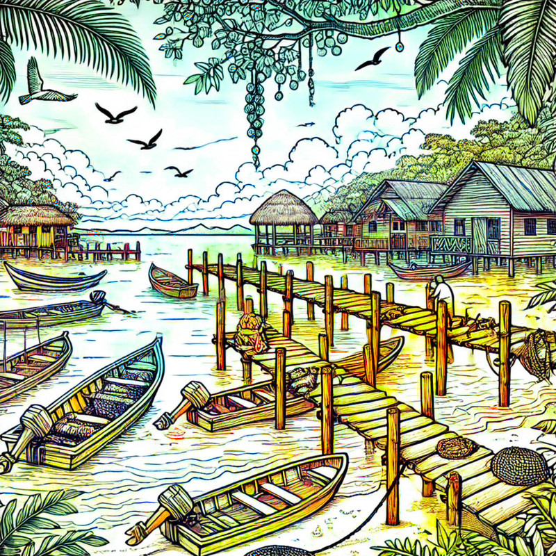 20. Caribbean fishing village with wooden docks