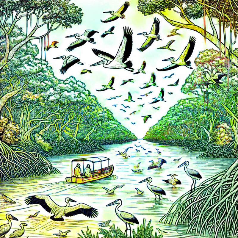 23. Saloum Delta birds flying over mangroves