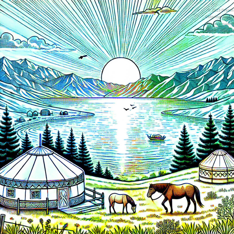 24. Sunset over Issyk-Kul Lake with yurts