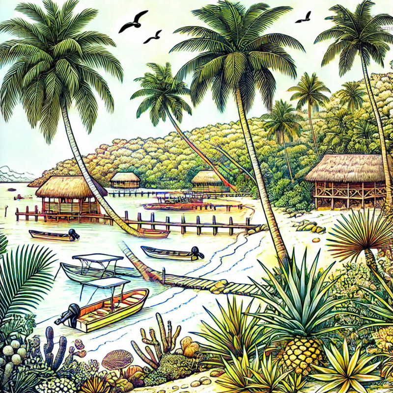 4. West Bay Beach with palm trees and boats