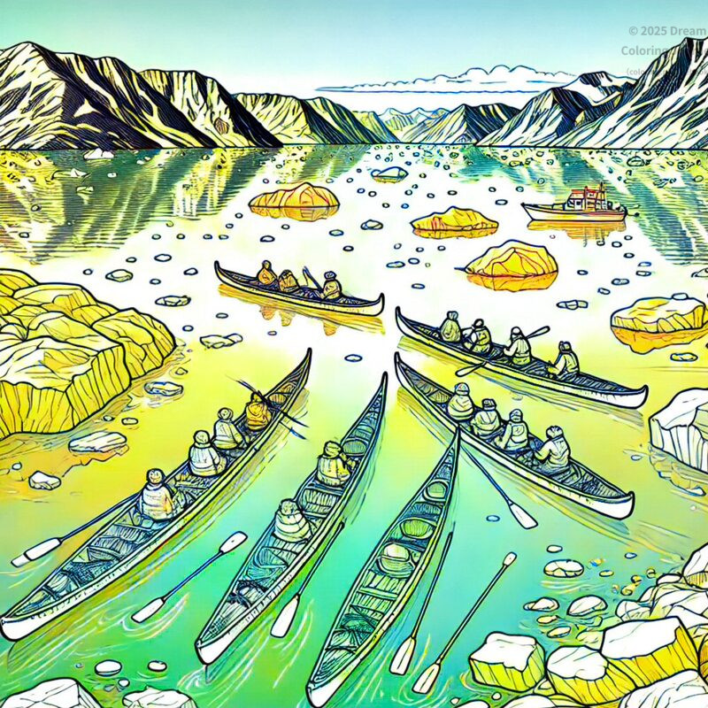 18. Greenlandic Kayaks among Ice Floes