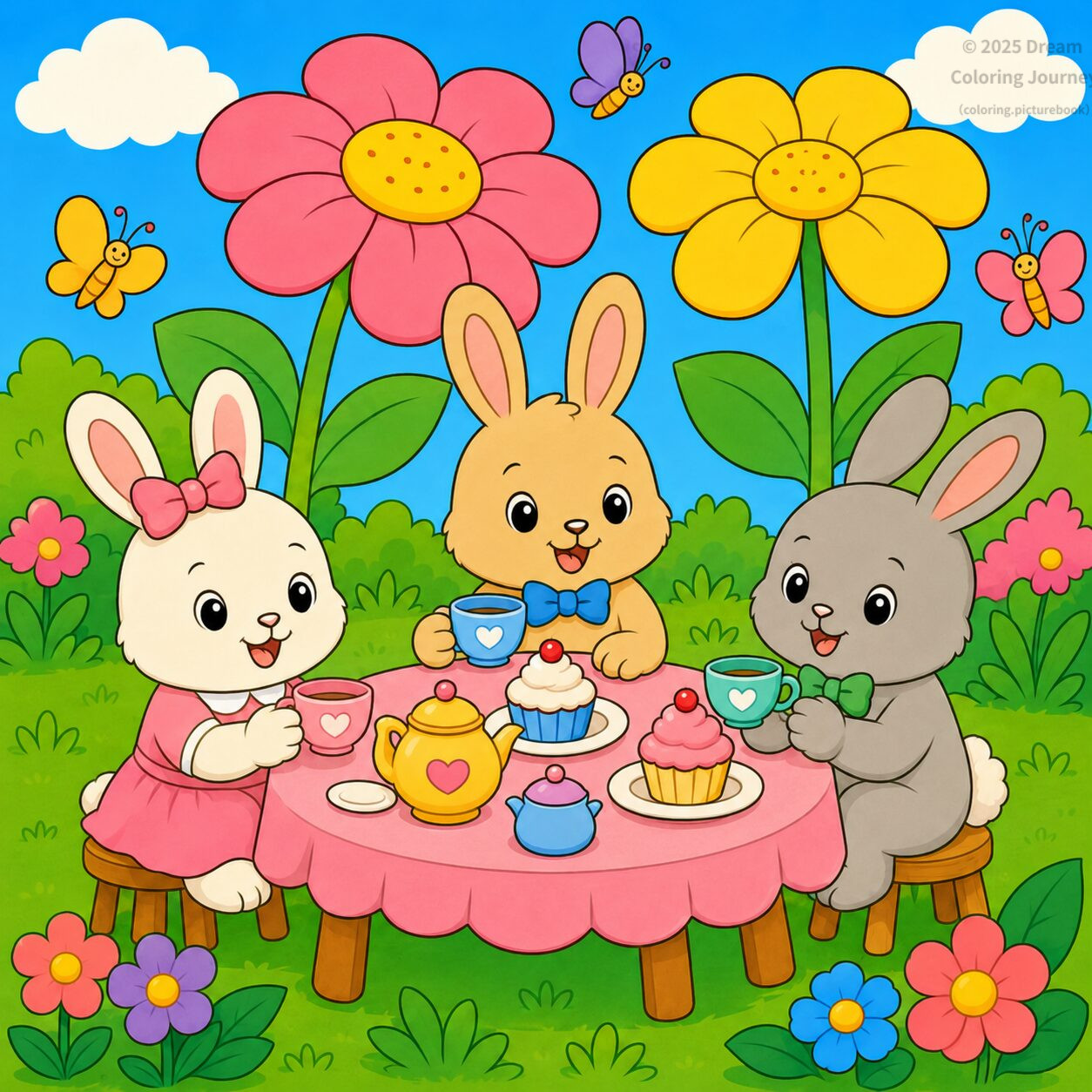 17. Bunny Tea Party under Giant Flowers