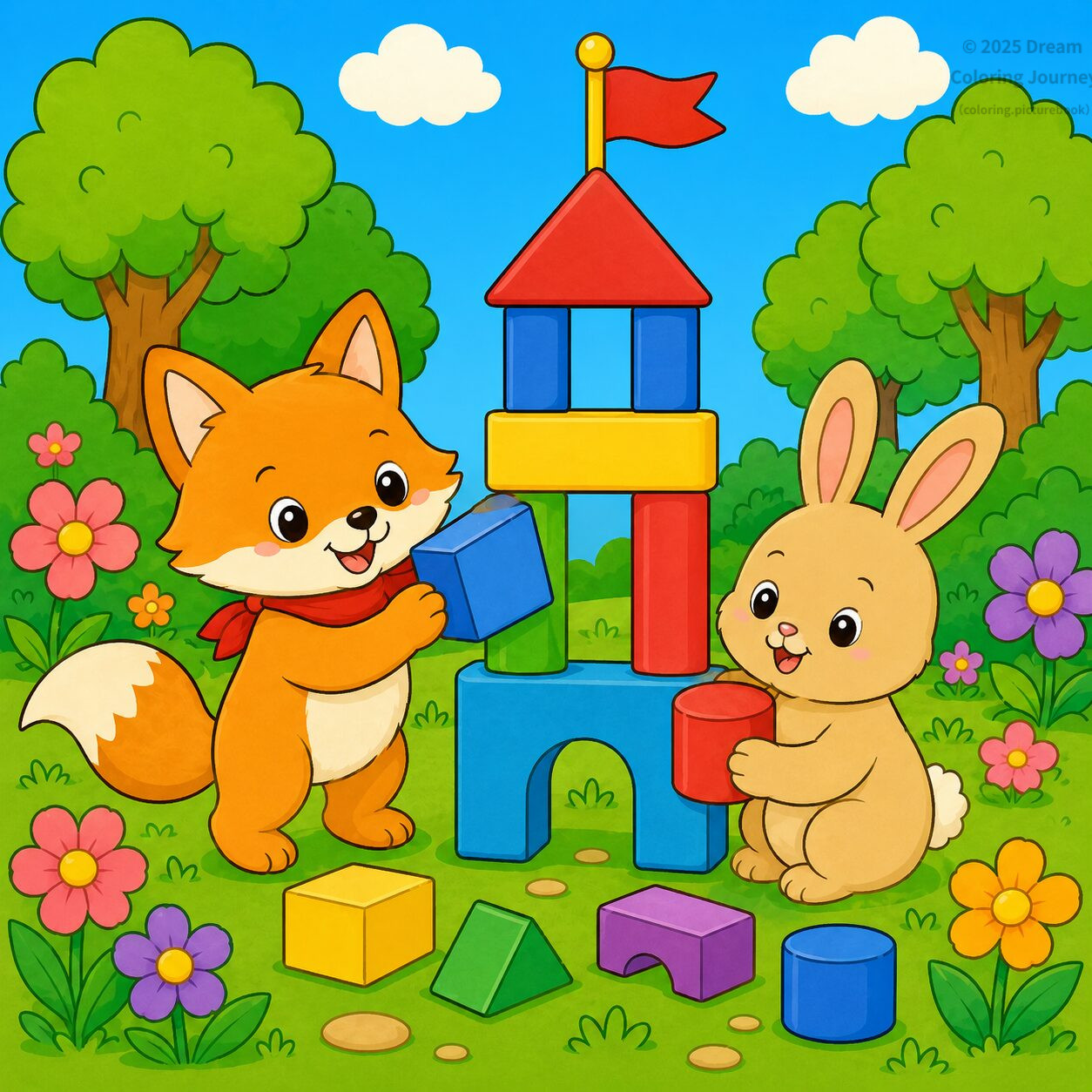 18. Fox and Rabbit Building a Storybook Tower