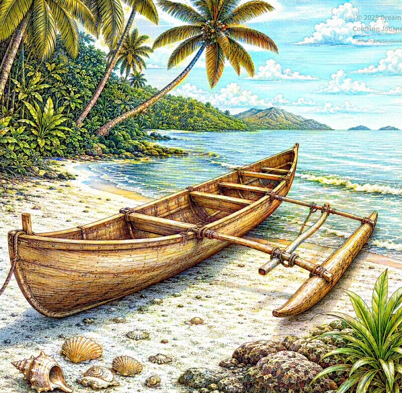 24. Traditional Outrigger Canoe by the Beach