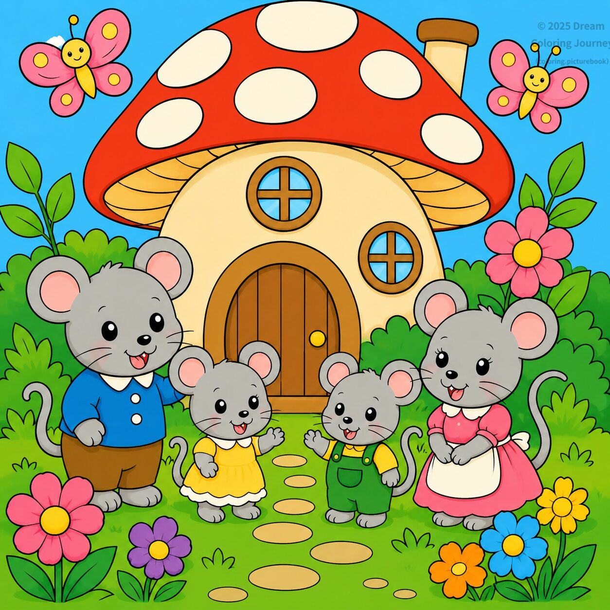 9. Mouse Family in a Mushroom House