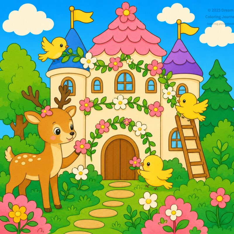 Cute Storybook Animals, Magical Forests, Castles, and Easy Coloring Pages for Children